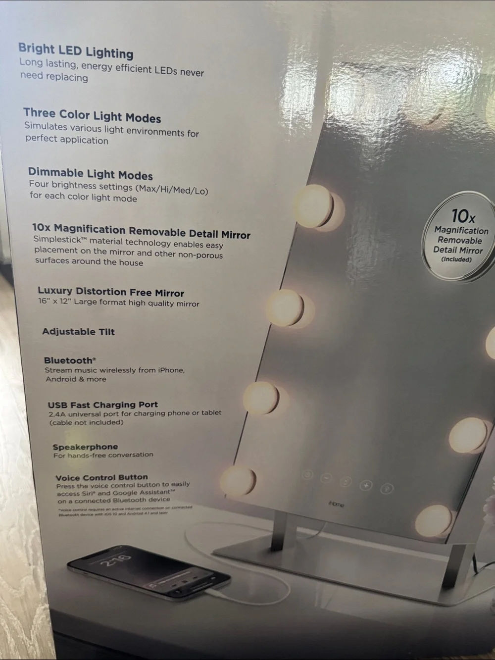iHome Hollywood Vanity Speaker Mirror with three dimmable color modes!